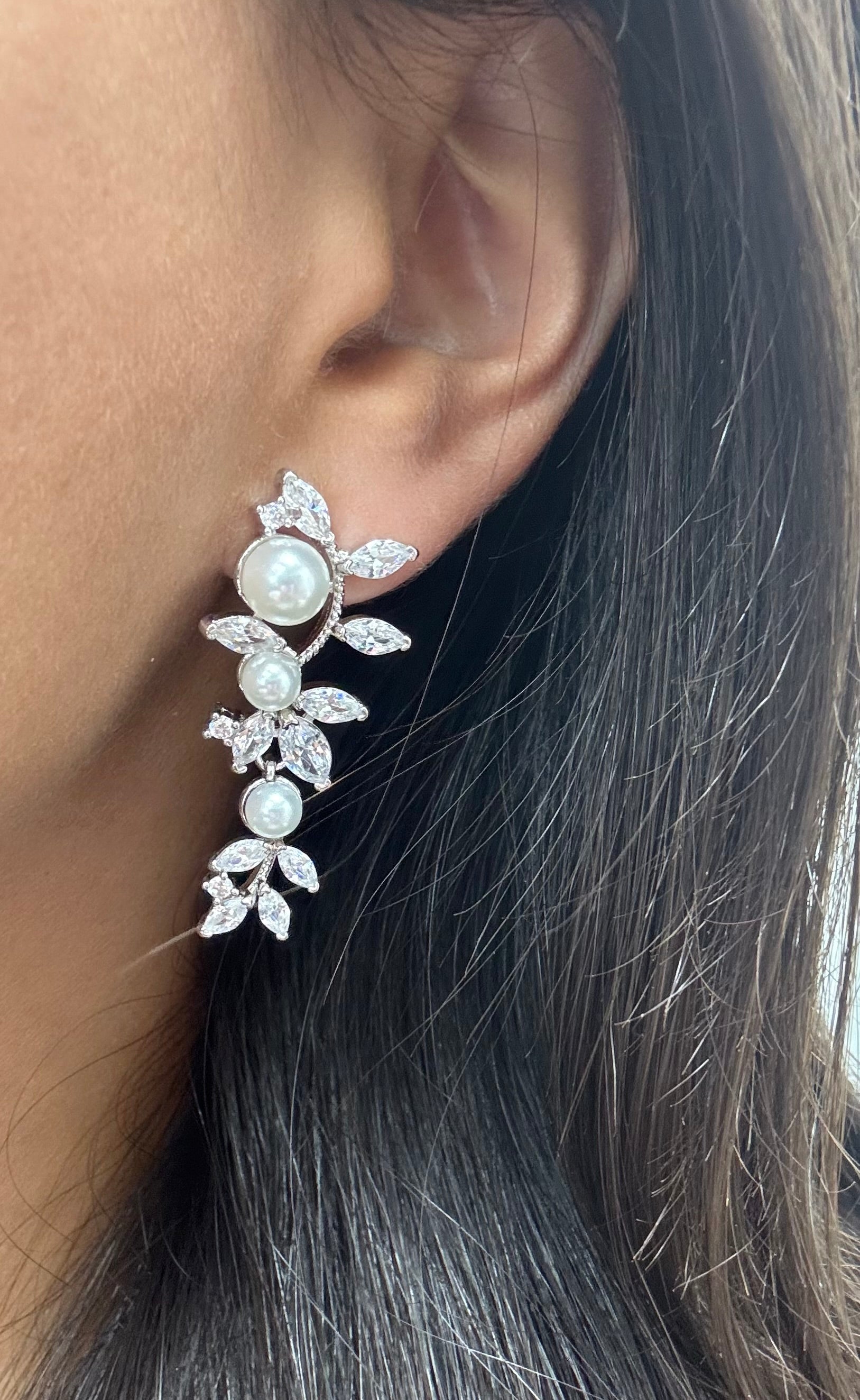 CELY - Simulated diamonds and Pearls Long Earrings