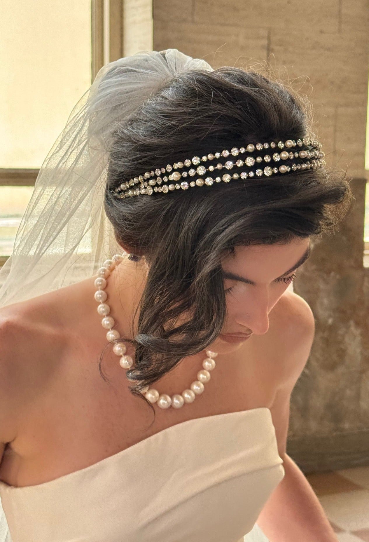 JANNINE - Swarovski Crystals and Pearls Headband -RTS