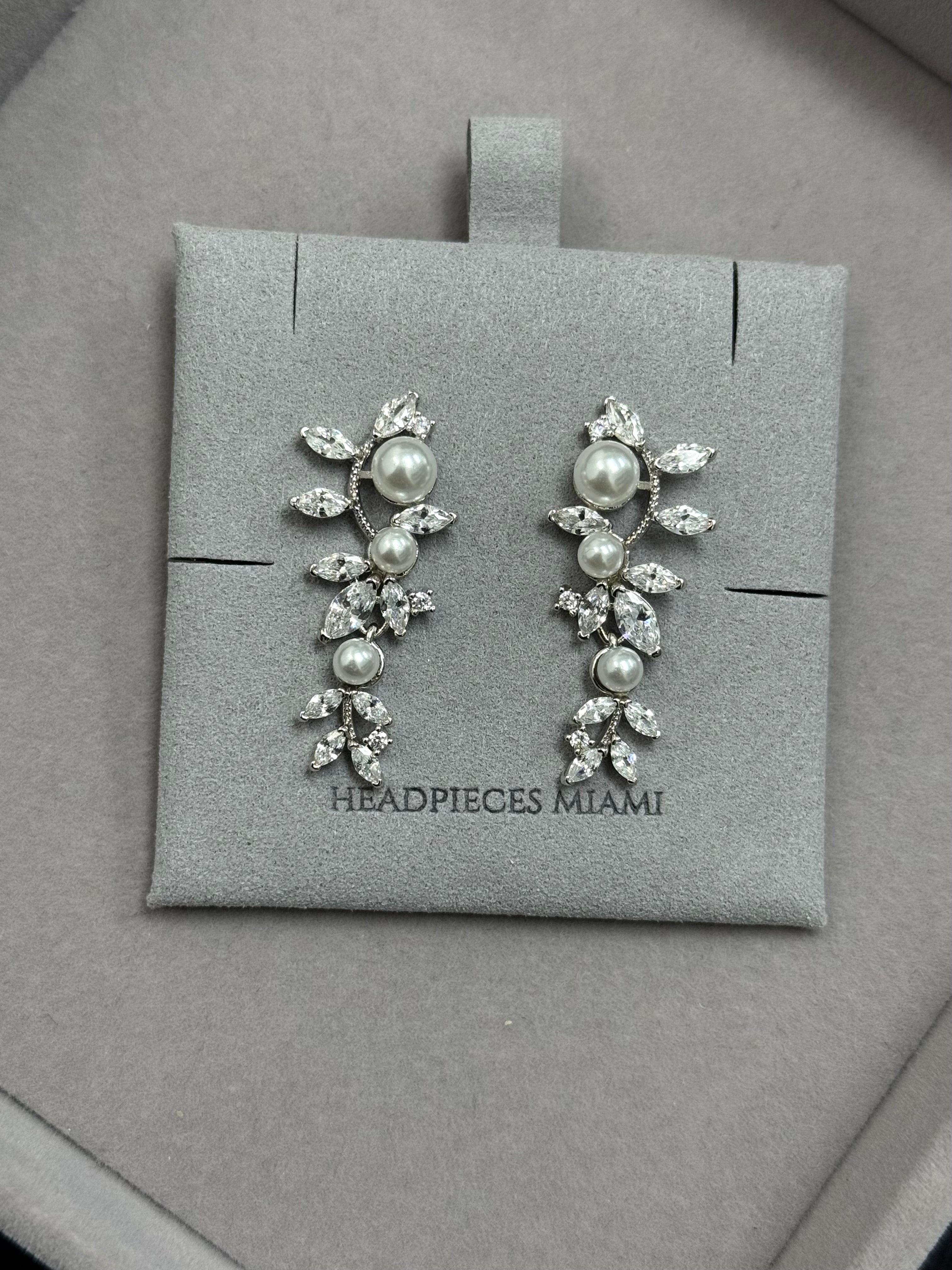 CELY - Simulated diamonds and Pearls Long Earrings