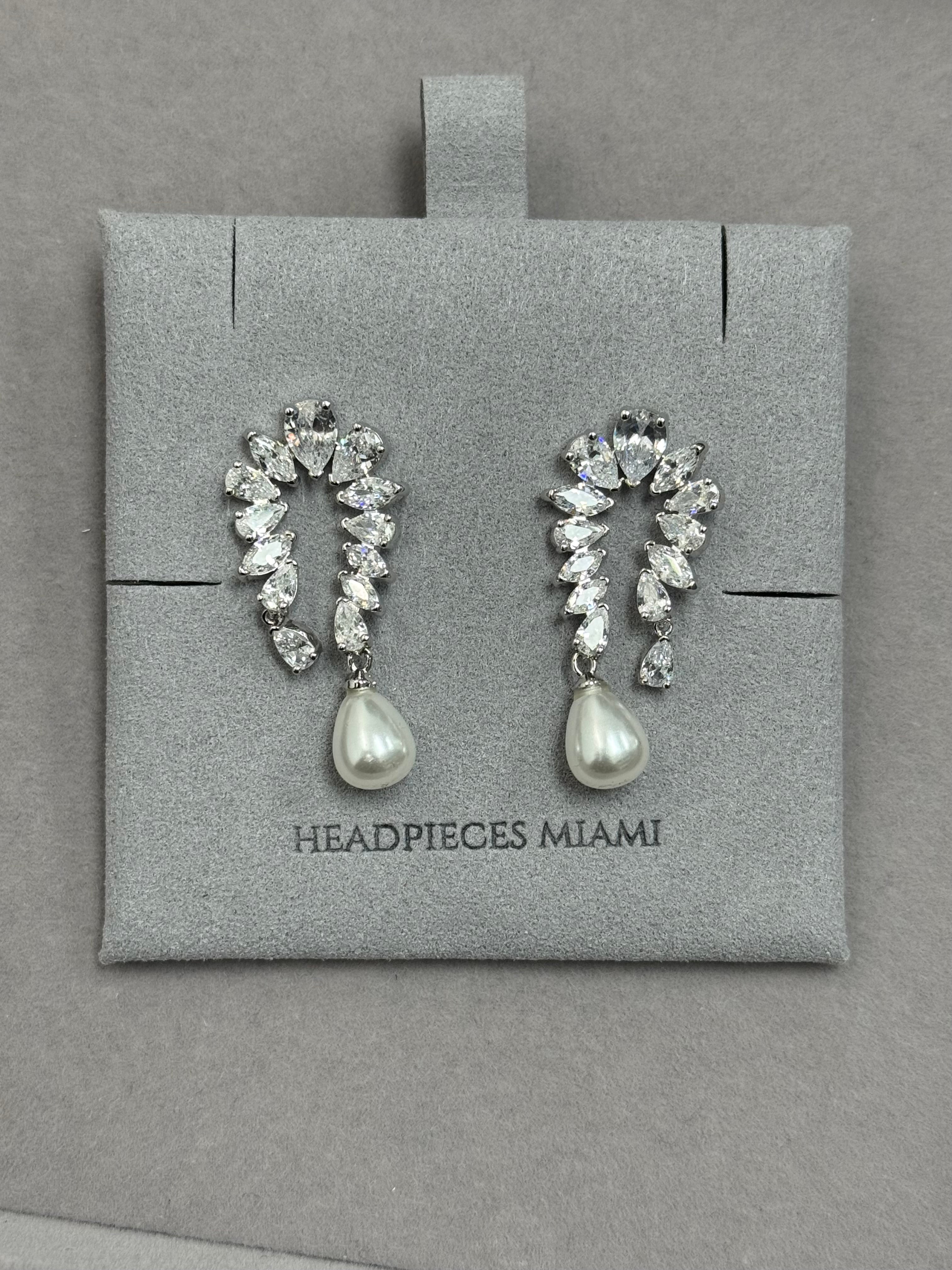 CELESTE - Simulated diamonds and Pearls Long Earrings