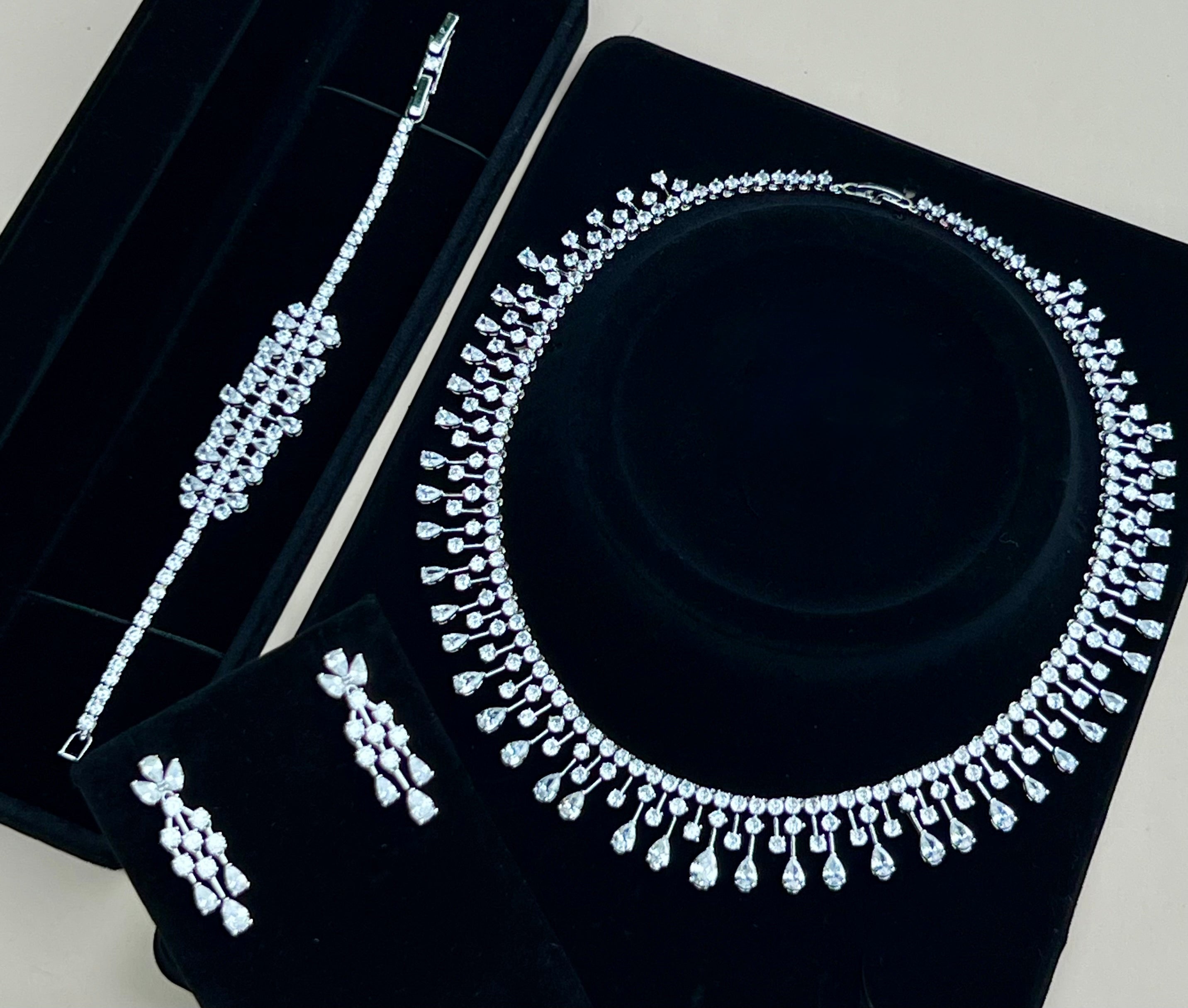 Isadora - Simulated Diamonds Necklace, Bracelet & Earrings Jewelry Set