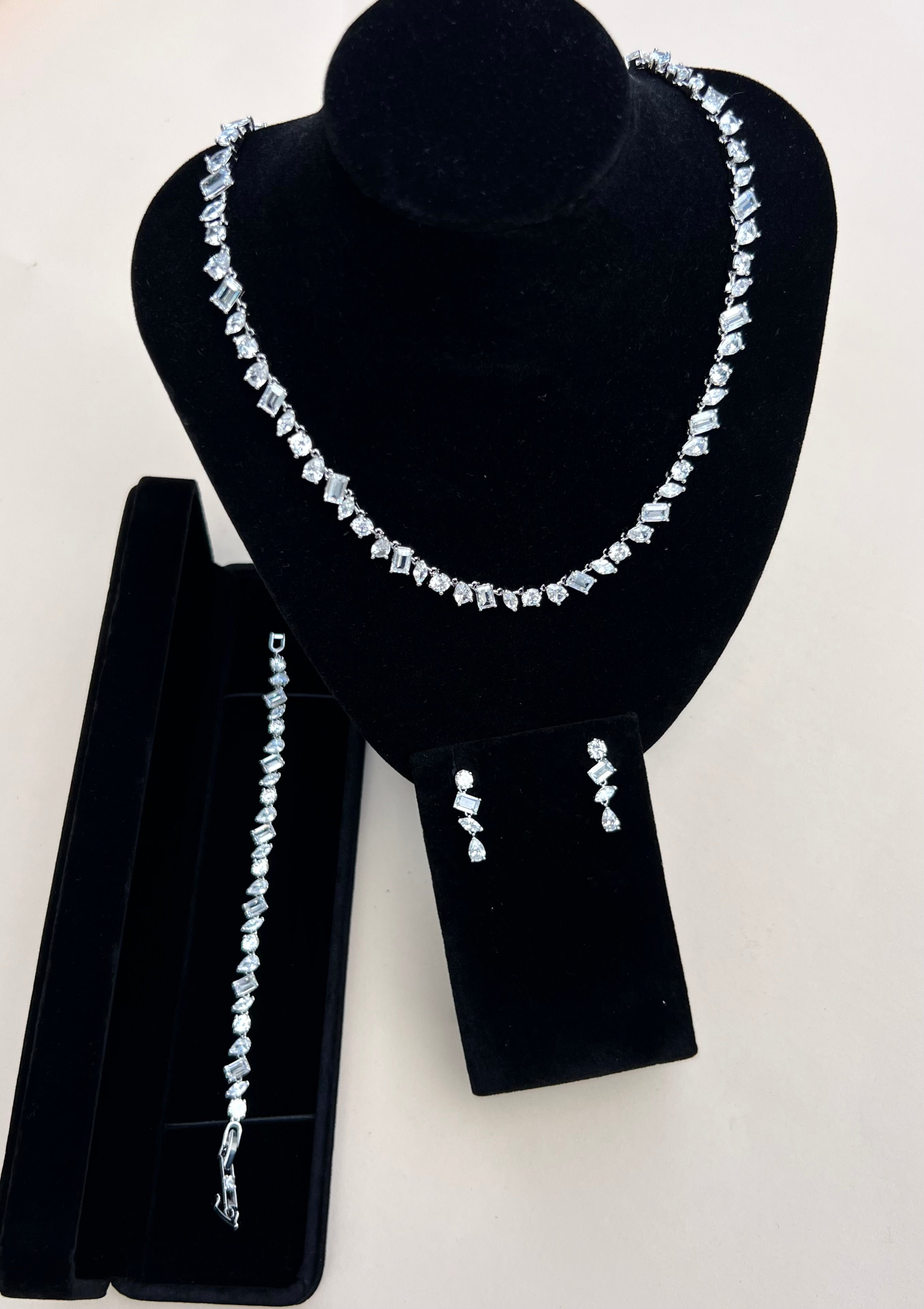 Viena - Multi-Cut Simulated Diamonds Necklace, Bracelet & Earrings Jewelry Set