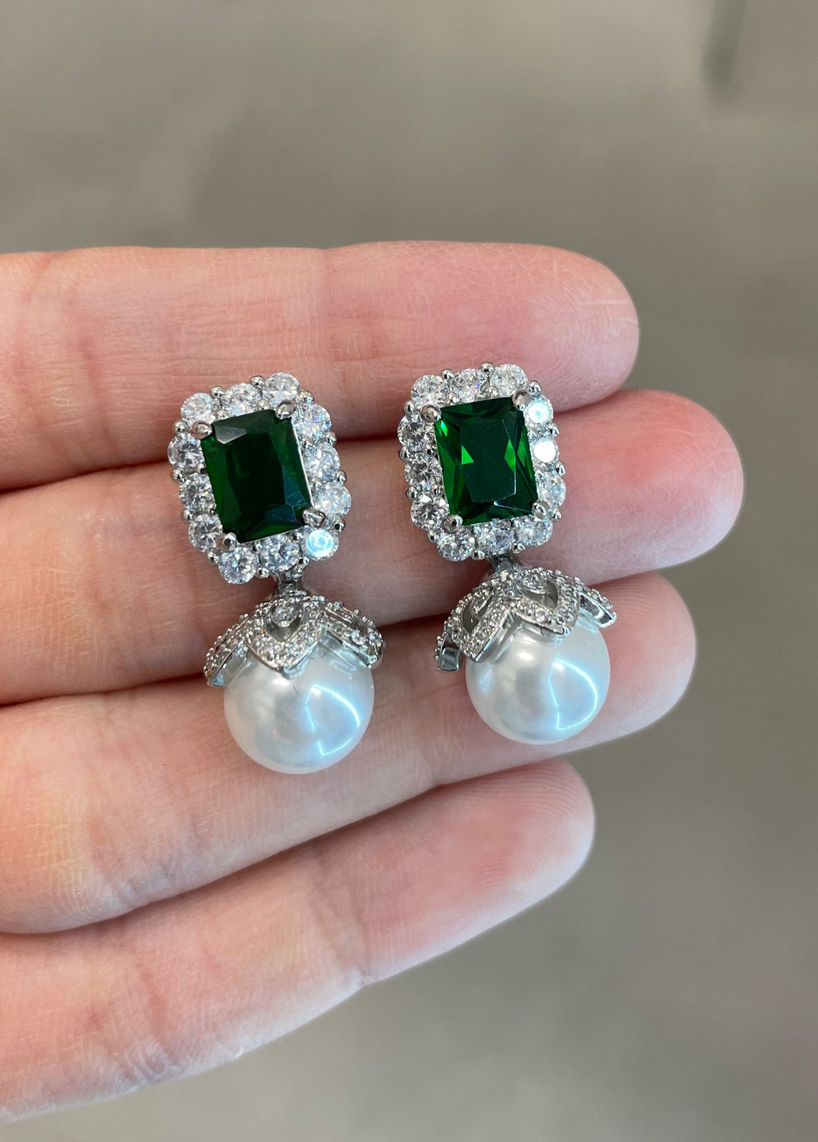 CARISSA- Lab Emeralds and Pearl Earrings