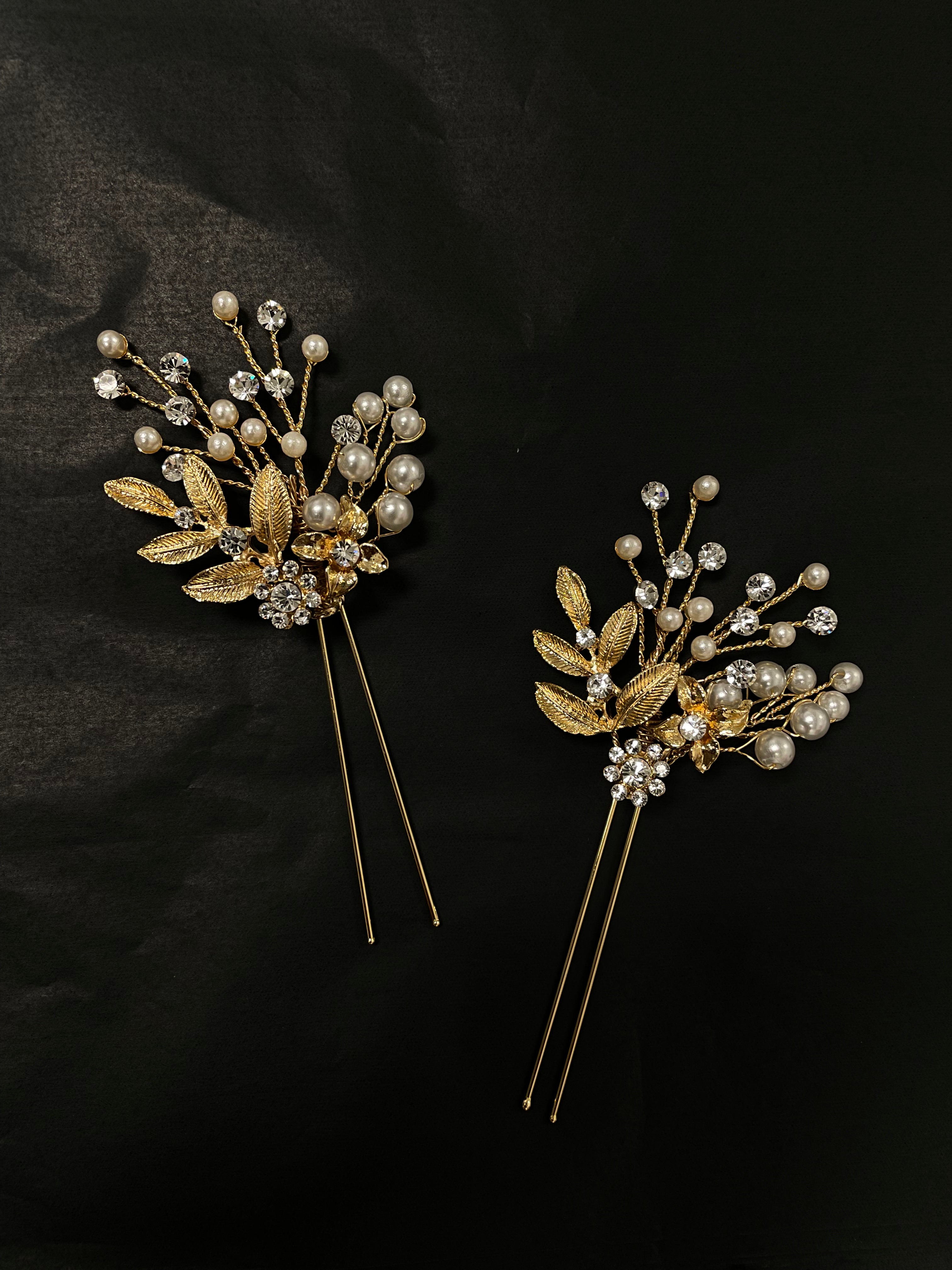 NALA - Swarovski Crystals and Pearls Hair Pin -RTS