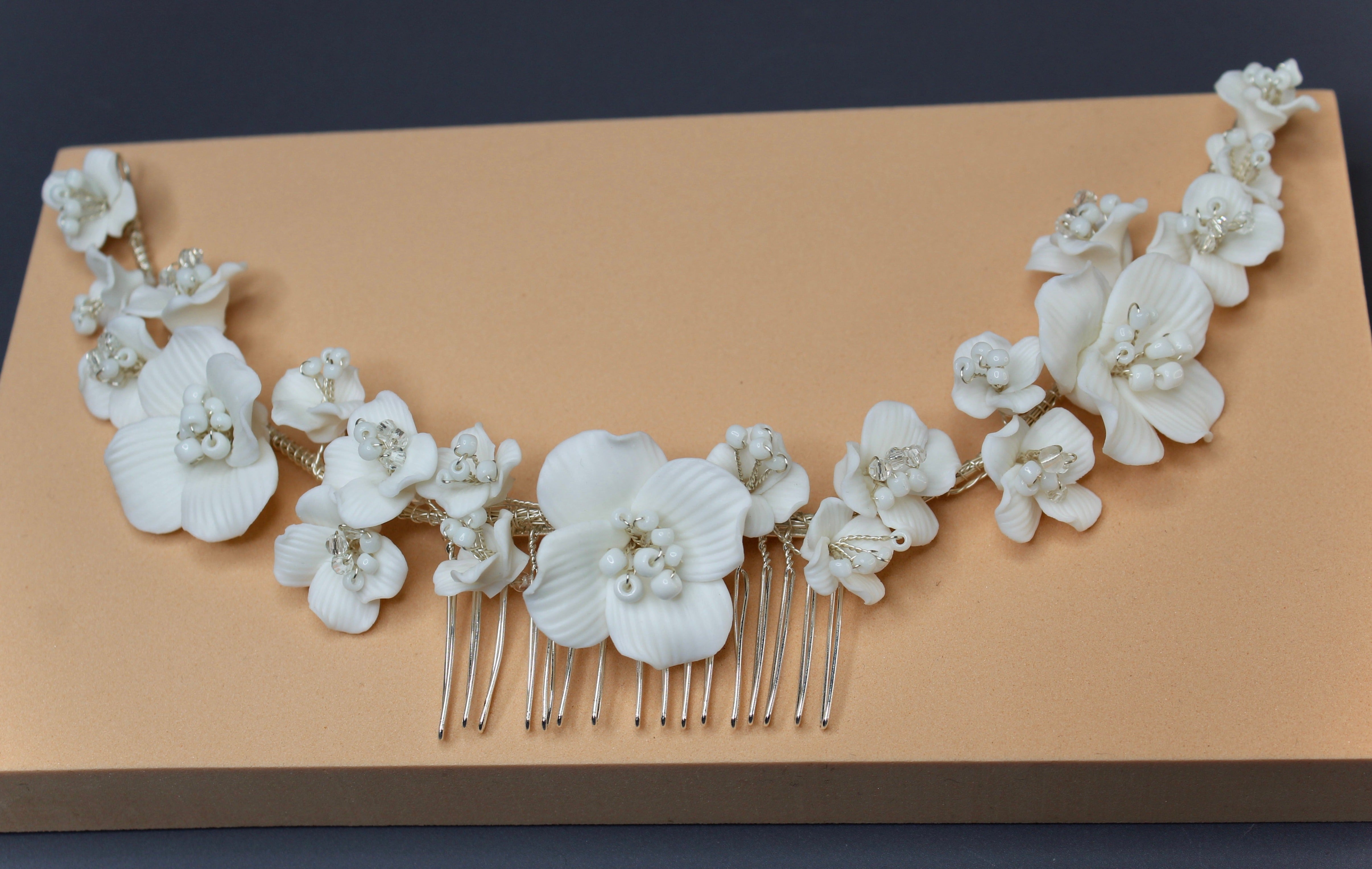 MARINA - Porcelain Flowers Hair Comb -RTS