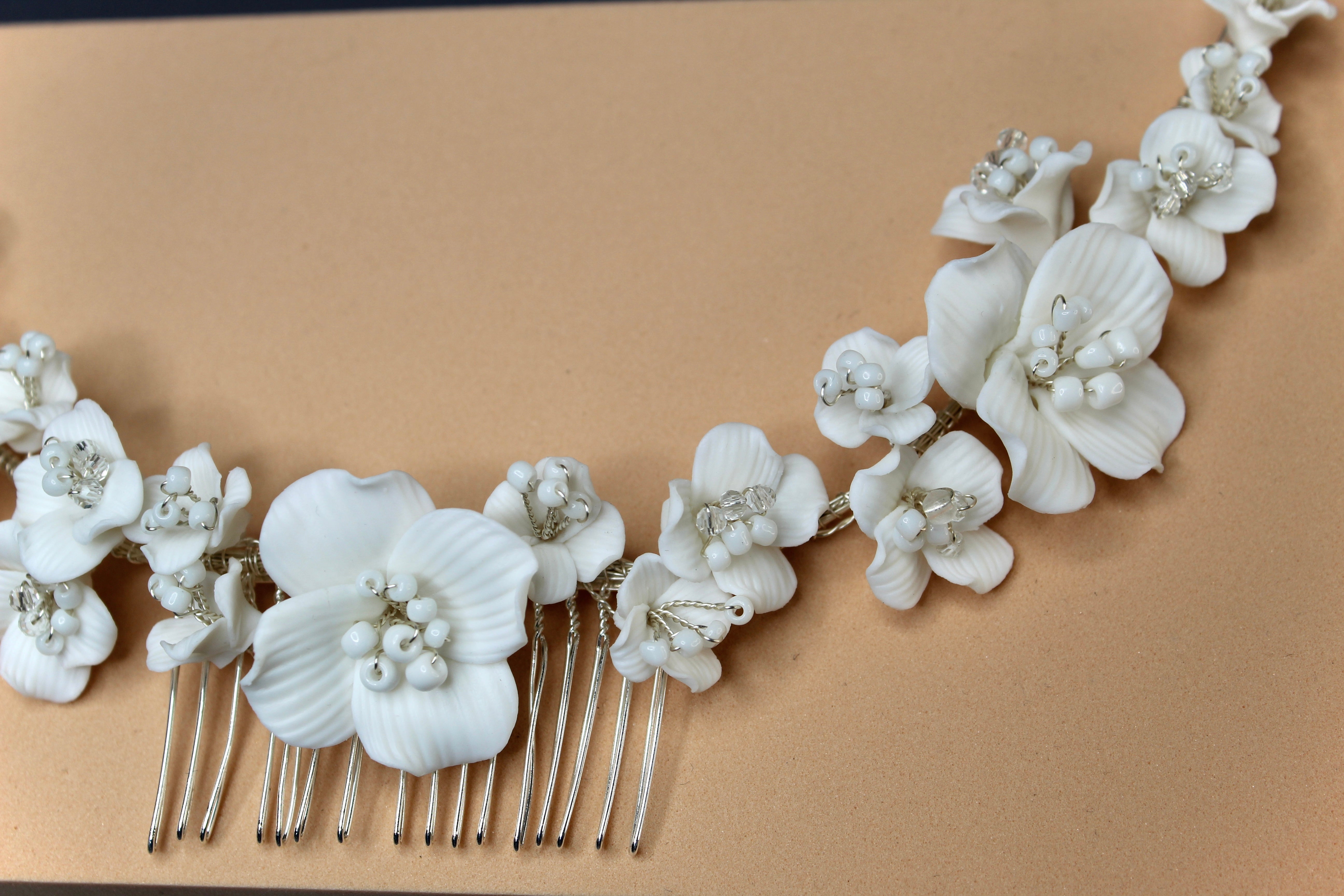 MARINA - Porcelain Flowers Hair Comb -RTS