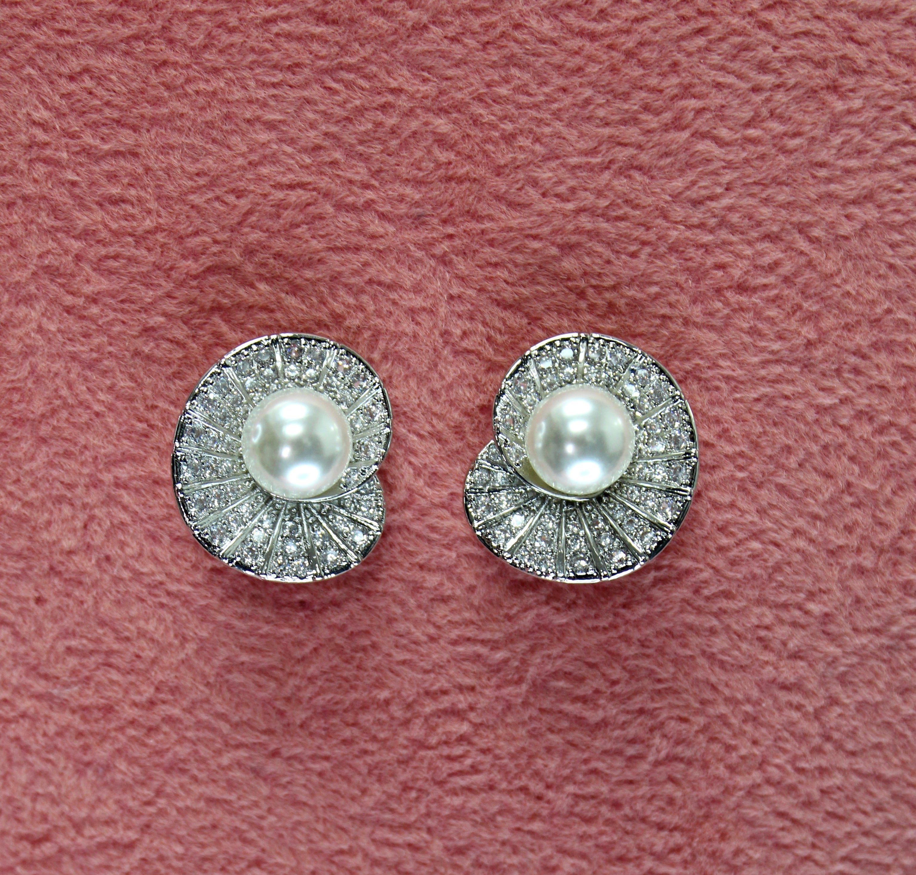 FRANCINE - Simulated Diamonds and Pearls Stud Earrings -RTS