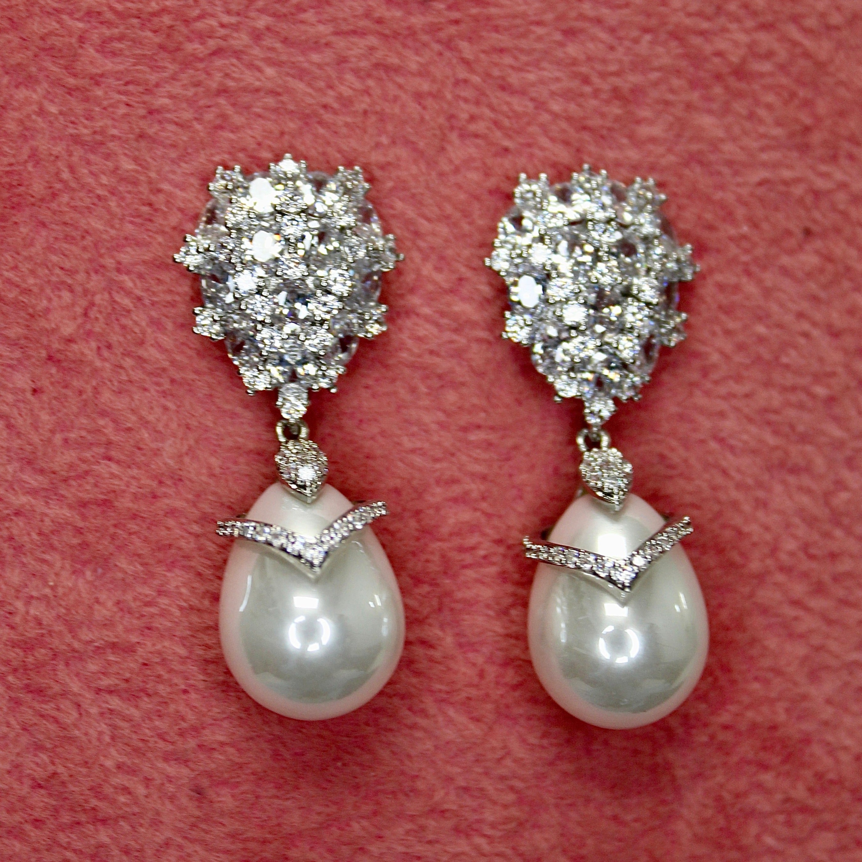 ELISE - Simulated Diamonds and Pearls Drop Earrings -RTS