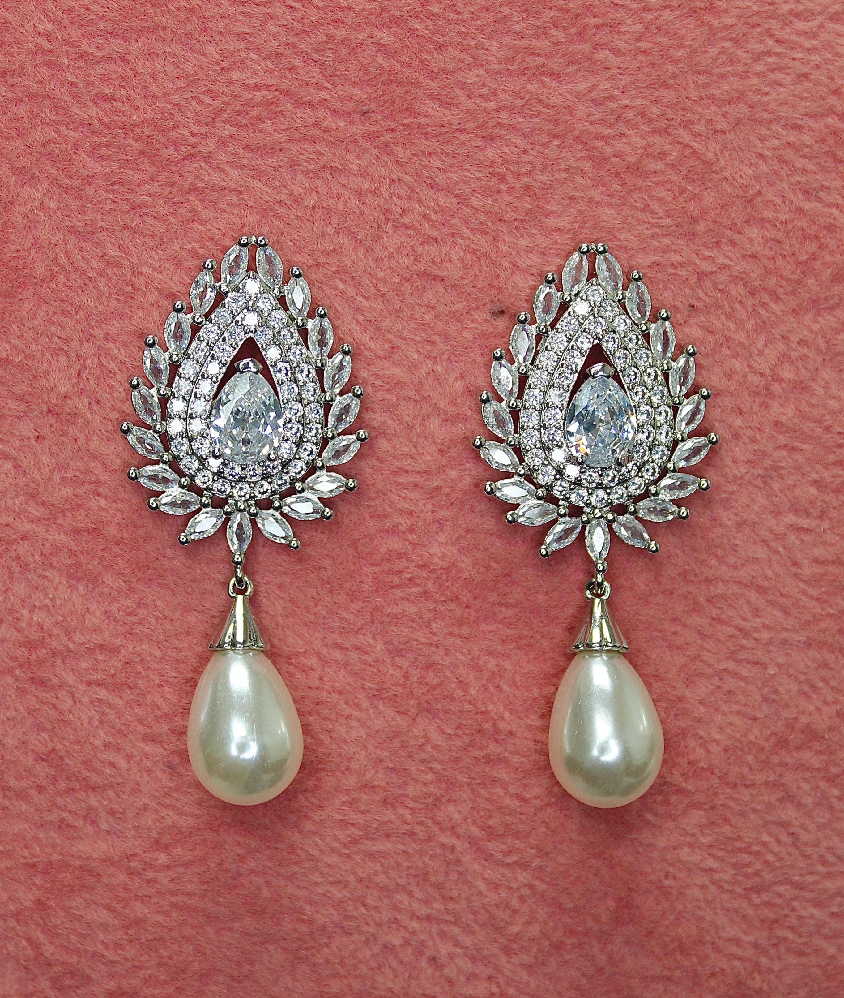 AXELLE - Simulated Diamonds and Pearls Drop Earrings -RTS