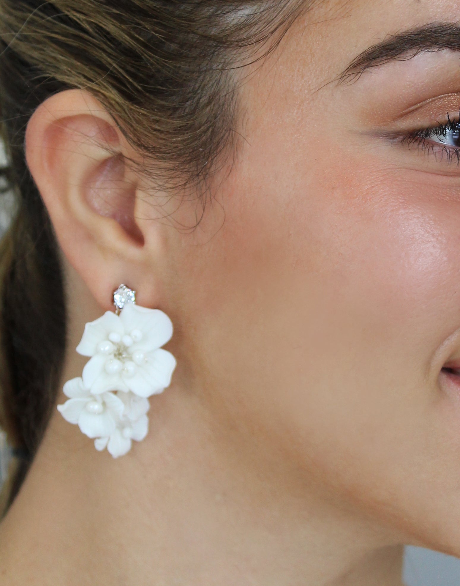 SHIRA - White Porcelain Flower Earrings