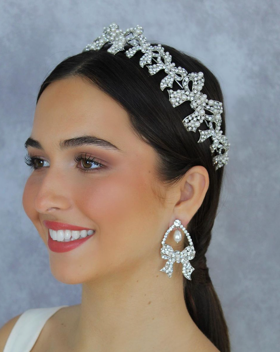 AMELIE - Swarovski crystals and Pearls Bow Headband Tiara - RTS