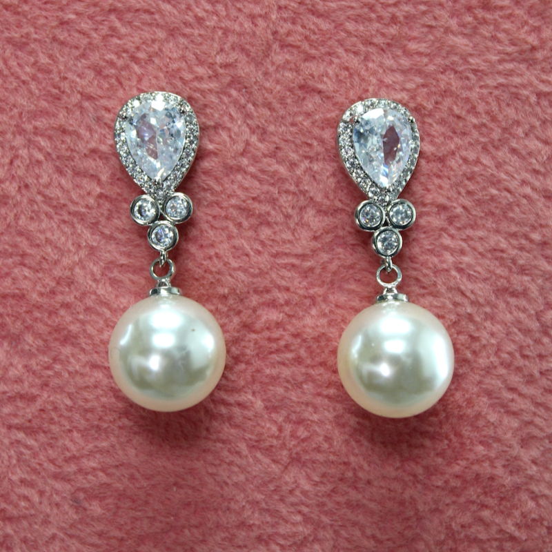 EMMIE - Simulated Diamonds and Pearls Drop Earrings -RTS