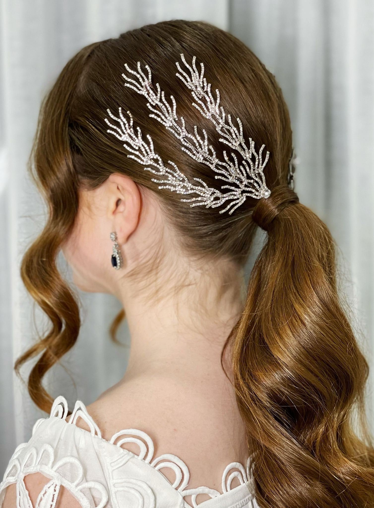 CORAL - Swarovski Crystals Bridal Hair Wings / Side Piece