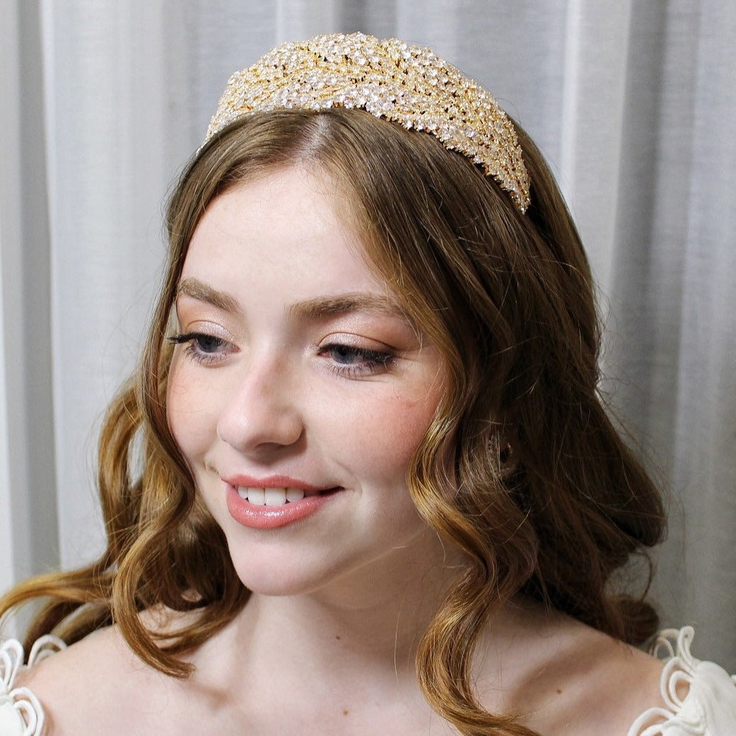 PRISCILLA - Simulated Diamonds Gold Headpiece -RTS