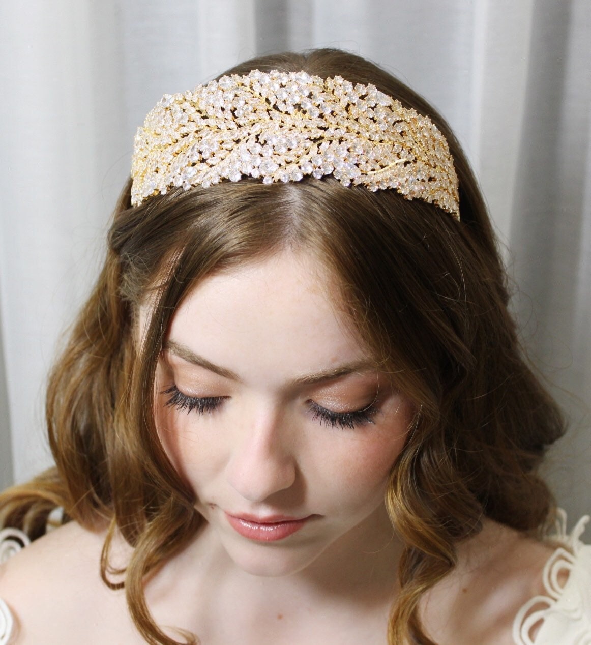 PRISCILLA - Simulated Diamonds Gold Headpiece -RTS