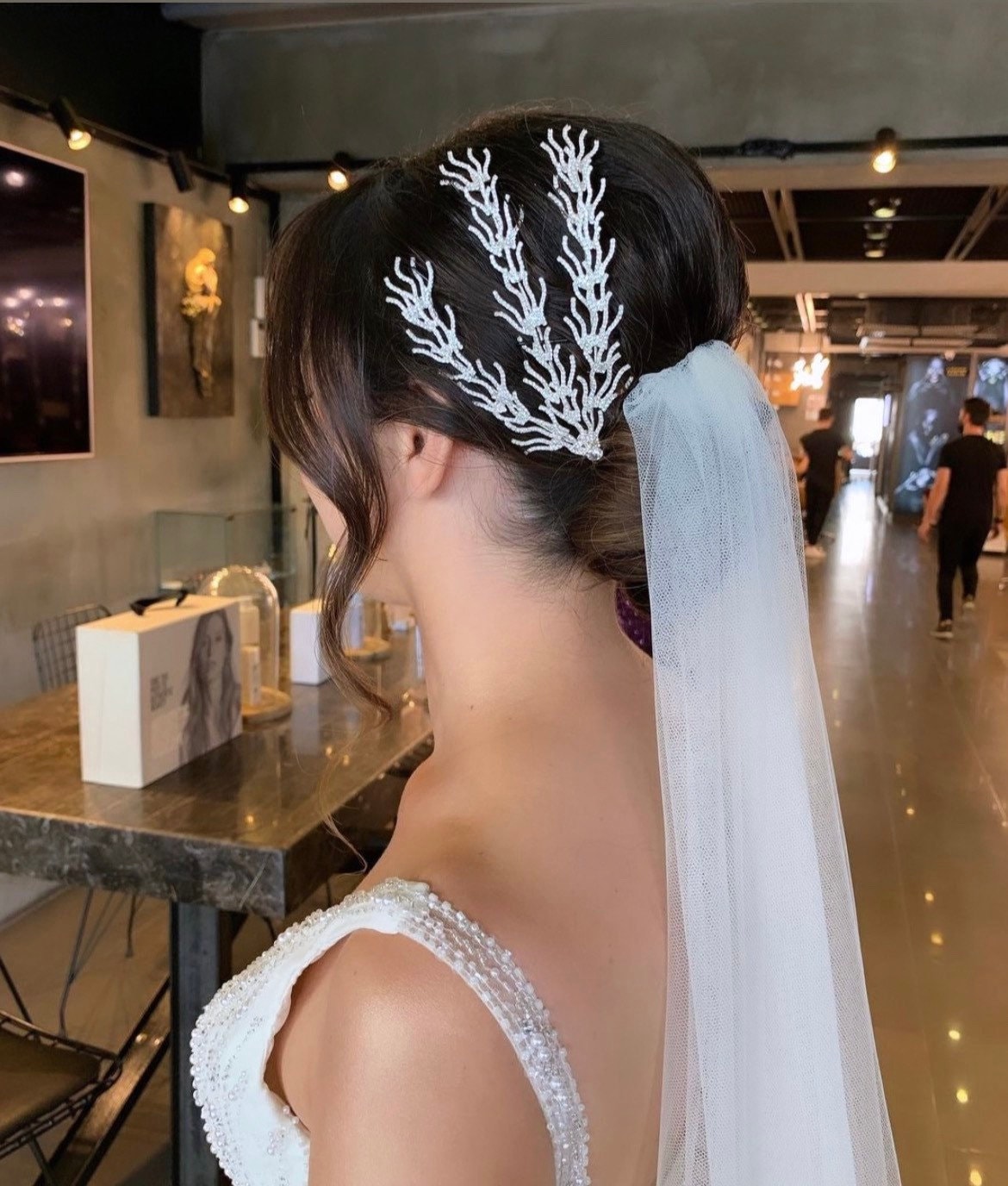 CORAL - Swarovski Crystals Bridal Hair Wings / Side Piece