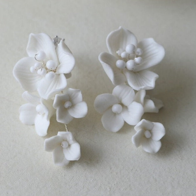 SHIRA - White Porcelain Flower Earrings